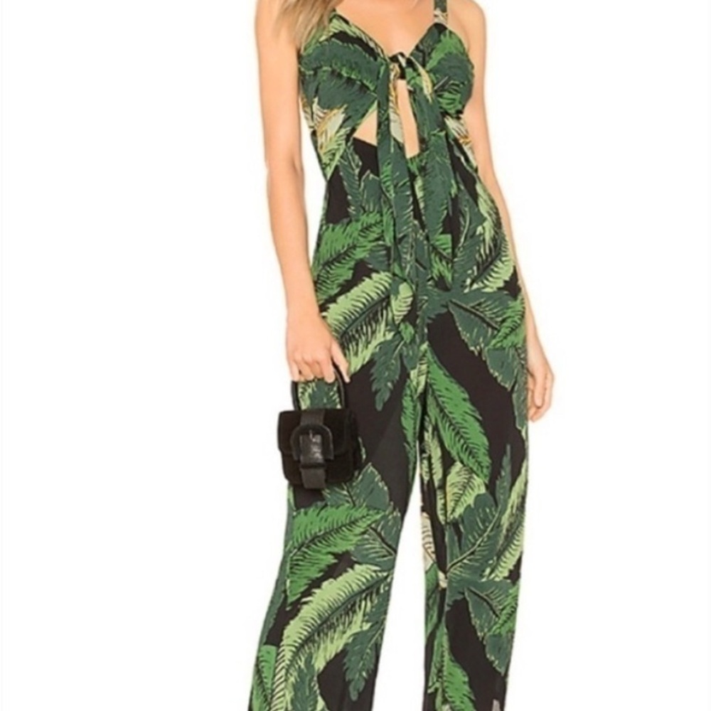 Beach Riot Green Leaf Print Jumpsuit